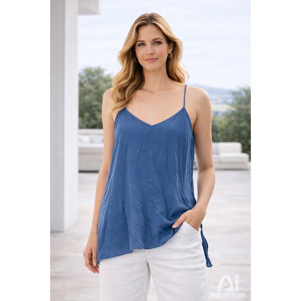 Johnny Was Silk Cami Tank top Blue Sleeveless Stretch Blouse Womens's Medium